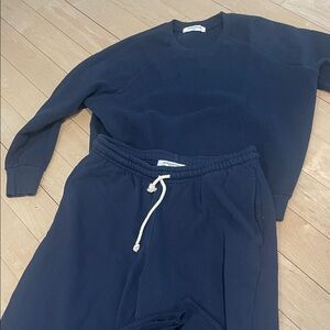Perfect White Tee Navy Sweatshirt and Sweatpant Set